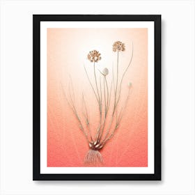 Allium Globosum Vintage Botanical in Peach Fuzz Seigaiha Wave Pattern n.0236 Art Print