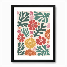 WA240025 - Colorful Botanical Pattern - Vibrant Floral and Leaf Design Matisse Style Art Print