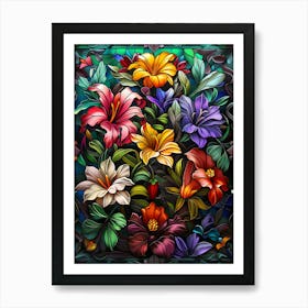 Colorful Stained Glass Flowers 21 Art Print