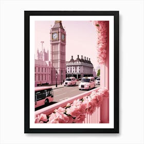 Pink London Landmark wall art Big Ben London taxi 2025 Poster