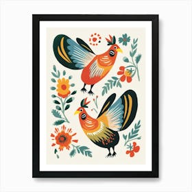 Folk Style Bird Painting Rooster 4 Art Print