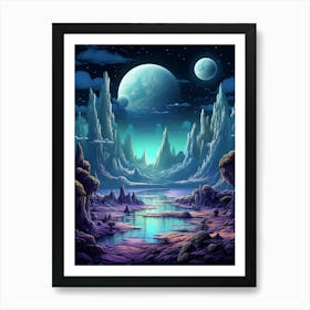 Lunar Landscape Pixel Art 2 Art Print