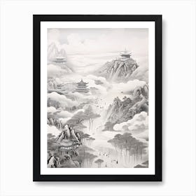 Shikoku Pilgrimage In Shikoku, Ukiyo E Black And White Line Art Drawing 3 Art Print