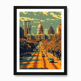 Duotone Illustration South Congress Avenue Austin Texas 1 Art Print