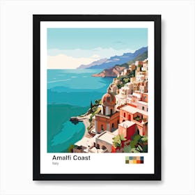 Amalfi Coast, Italy, Geometric Illustration 2 Poster Art Print