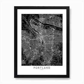 Portland Black And White Map Art Print