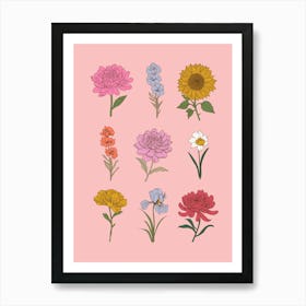 Flowers On A Pink Background Art Print