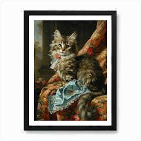 Rococo Inspired Painting Of A Brown Cat Art Print