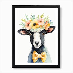Baby Blacknose Sheep Flower Crown Bowties Animal Nursery Wall Art Print (7) Art Print