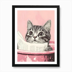 Cat In A Pink Bucket Art Print