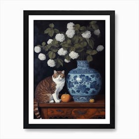 Hydrangea With A Cat 3 William Morris Style Art Print