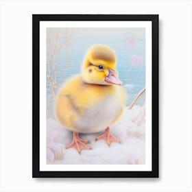 Fluffy Duckling Pencil Illustration Art Print
