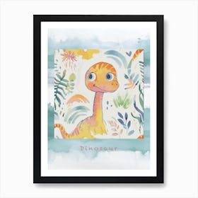 Cute Dinosaur Watercolour With Plant Patterns Poster Art Print