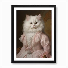 White Medieval Cat Rococo Style 4 Art Print