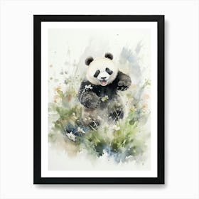 Panda Art Running Watercolour 1 Art Print