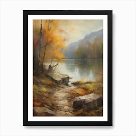 Autumn Lake,Forest Lake, Vintage Oil Painting, Farmhouse Wall Decorations, Antique Landscape, Vintage Landscape Oil Painting.2 1 Art Print