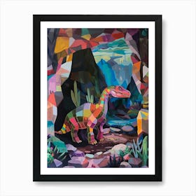 Colourful Dinosaur In A Crystal Cave 3 Art Print