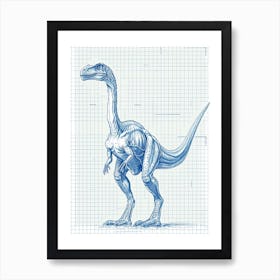 Gallimimus Dinosaur Blue Print Sketch 2 Art Print