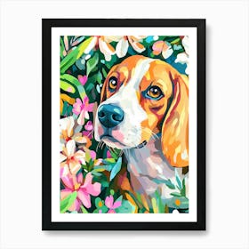 Beagle Vibrant Floral Portrait Art Print