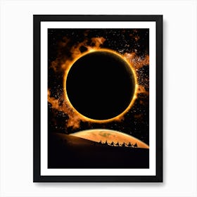 Solar Eclipse In Desert And Camels Art Print