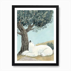 Polar Bear Laying Under A Tree Storybook Illustration 2 Art Print