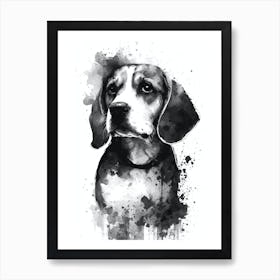 Cute Beagle Dog Black Ink Portrait Art Print