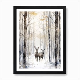 Winter Watercolour Moose 1 Art Print