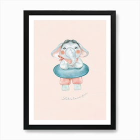 Elephant In Swimsuit Kids and Nursery Art Print