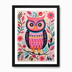 Pink Scandi Owl 1 Art Print