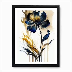 Elegant Gold and Blue Flower Art Print