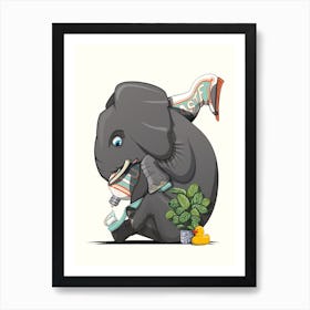 Elephant Brushing Teeth Art Print