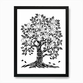 Magnolia Tree Simple Geometric Nature Stencil 4 Art Print