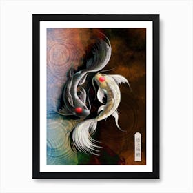 Yin and Yang Koi Japanese Symbolic Dark Art Print