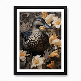 Dark And Moody Botanical Mallard Duck 3 Art Print