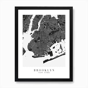 Brooklyn New York Minimal Black Mono Street Map  Art Print