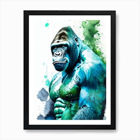 Gorilla Beating Chest Gorillas Mosaic Watercolour 2 Art Print