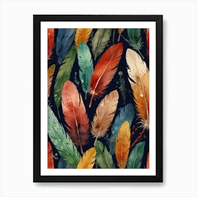 Watercolor Feathers Seamless Pattern Art Print