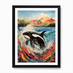 Orca Whale Colourful Mountain And Wave Art Print