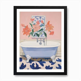 A Bathtube Full Hibiscus In A Bathroom 1 Art Print