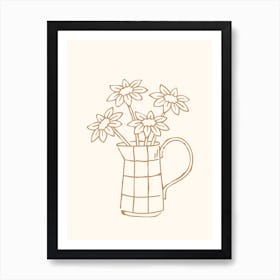 Line Drawing Retro Flowers Art Print