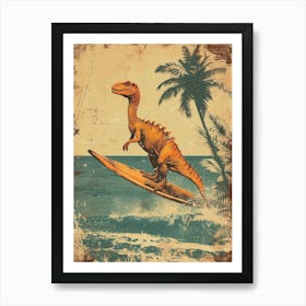 Vintage Parasaurolophus Dinosaur On A Surf Board 1 Art Print