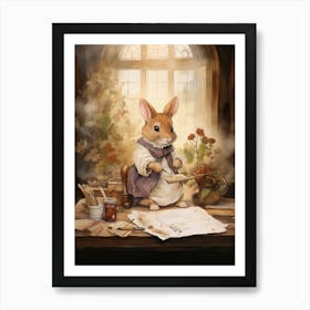 Bunny Writing Letters Rabbit Prints Watercolour 4 Art Print