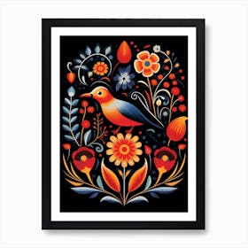 Folk Bird Illustration Sparrow 1 Art Print