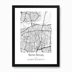 Bene Beraq,Israel Minimalist Map Art Print