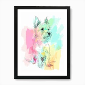 Pastel Watercolour Australian Terrier Dog Line Illustration 4 Art Print