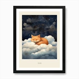 Baby Fox 3 Sleeping In The Clouds Nursery Poster Art Print