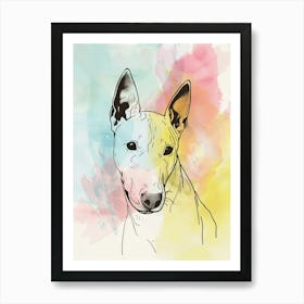 Bull Terrier Dog Pastel Line Watercolour Illustration  3 Art Print
