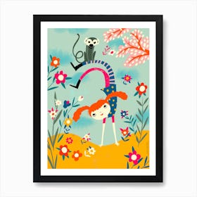 Strong Girls Handstand With Monkey Art Print