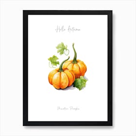 Hello Autumn Miniature Pumpkin Watercolour Illustration 1 Art Print