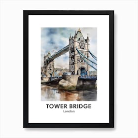 Tower Bridge, London 1 Watercolour Travel Poster Art Print